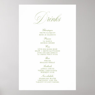 Poster Menu élégant sur papier vert sauge pour bar à bois
