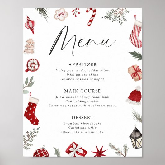 Poster Menu Festif Watercolor Frame Christmas Party (Devant)