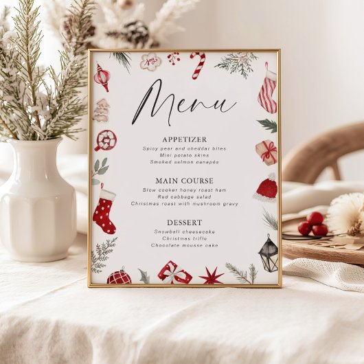 Poster Menu Festif Watercolor Frame Christmas Party