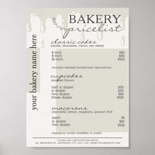 Poster Menu Gris Plat Boulangerie Tarifs (Devant)