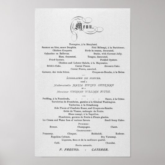 Poster MENU mariage à thème 1874 (Devant)