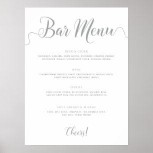 Poster Menu Mariage Boissons du menu de la barre d'argent