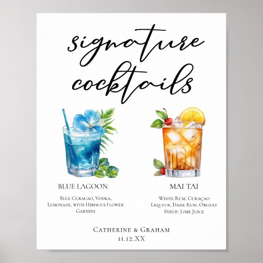 Poster Menu Mariage Cocktails Signature Tropical (Devant)