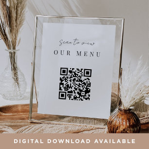 Poster Menu Mariage de code QR de script minimal moderne