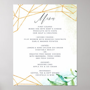 Poster Menu Mariage de cristal géométrique Aquarelle