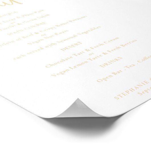 Poster Menu Mariage de script Gold moderne (Coin)