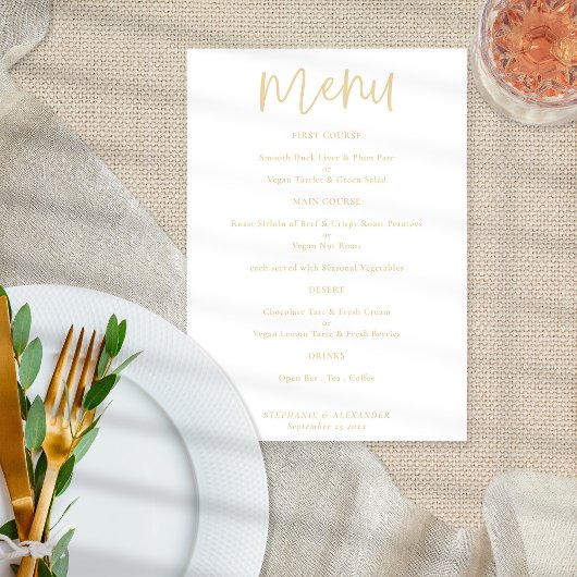 Poster Menu Mariage de script Gold moderne
