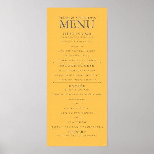 Poster Menu Mariage Jaune Daffodique 4" x 9" (Devant)