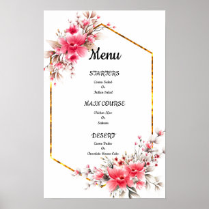Poster menu mariage, menu mariage à fleurs