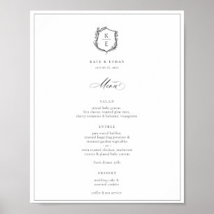 Poster Menu Mariage Monogramme de la crête botanique