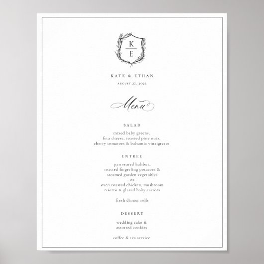 Poster Menu Mariage Monogramme de la crête botanique (Devant)