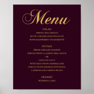 Poster Menu mariage or pour le dîner. Bourgogne élégant s