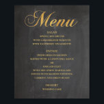 Poster Menu mariage or pour le dîner. Chalkboard élégant<br><div class="desc">Menu Chalkboard et or élégant mariage. L'affiche imprimée ne contient pas de véritable feuille ni de scintillement. Convient pour l'anniversaire,  l'anniversaire et toute autre fête. Contactez-moi,  s'il vous plaît,  si vous avez besoin d'autres articles.</div>