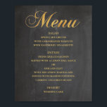 Poster Menu mariage or pour le dîner. Chalkboard élégant<br><div class="desc">Menu Chalkboard et or élégant mariage. L'affiche imprimée ne contient pas de véritable feuille ni de scintillement. Convient pour l'anniversaire,  l'anniversaire et toute autre fête. Contactez-moi,  s'il vous plaît,  si vous avez besoin d'autres articles.</div>