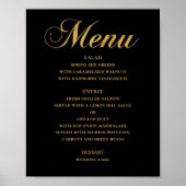 Poster Menu mariage or pour le dîner. Noir élégant (Devant)