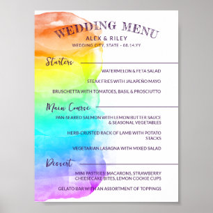 Poster Menu Mariage Rainbow Watercolor Splash LGBTQ