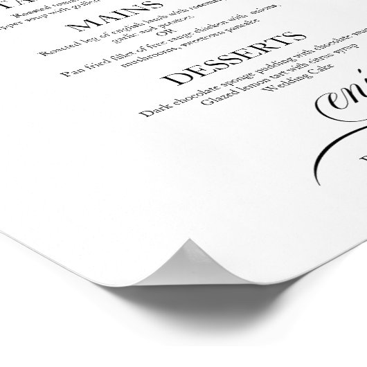 Poster Menu mariage Signal noir chic Script (Coin)