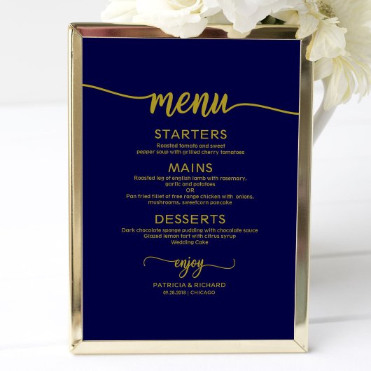 Poster Menu mariage SignChic Gold Navy Blue Calligraphy