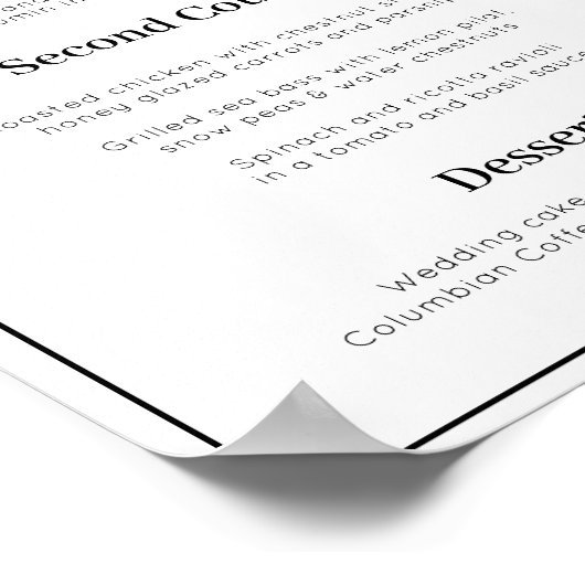 Poster menu Mariage simple de 3 plats (Coin)