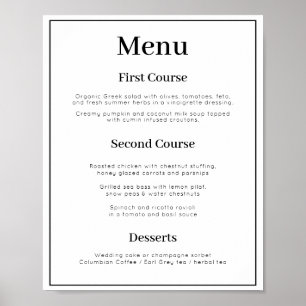 Poster menu Mariage simple de 3 plats