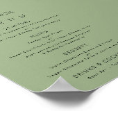 Poster Menu Mariage vert Sage Texte simple (Coin)