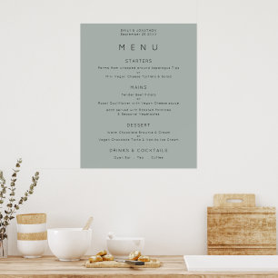 Poster Menu Mariage vert simple Silvery Sage