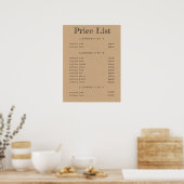 Poster Menu Matte du tarif Arrière - plan Kraft Imprimer (Cuisine)