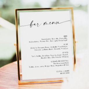 Poster Menu minimaliste de la barre de Mariage, panneau d