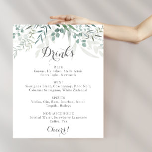 Poster Menu minimaliste Eucalyptus Mariage boissons vert