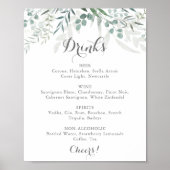 Poster Menu minimaliste Eucalyptus Mariage boissons vert (Devant)