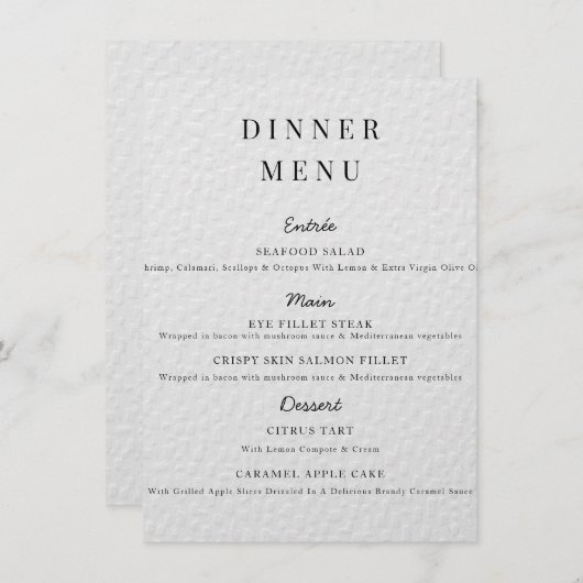 Poster menu minimaliste Mariage Mariage simple (Devant / Derrière)