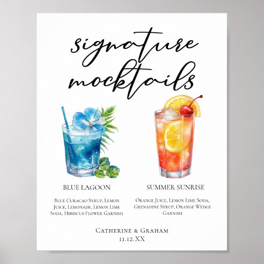 Poster Menu Mocktails Blue Lagoon Summer Sunrise (Devant)