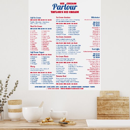 Poster Menu moderne de salon de glace (Cuisine)