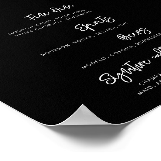 Poster Menu moderne moderne noir Mariage Bar Bar (Coin)