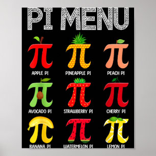 Poster Menu Pi Fruit Joyeuse Journée Pi Prof de Maths Sym