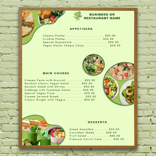Poster Menu professionnel d'alimentation saine végane mod
