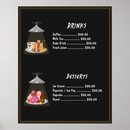 Poster Menu Restauration Rapide Boissons | Desserts sucré (Devant)