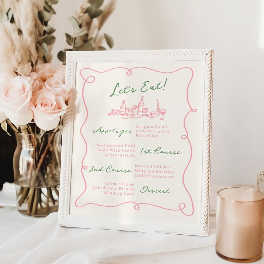 Poster Menu Rose Et Vert Dessiné À La Main De Manière Fan