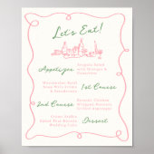 Poster Menu Rose Et Vert Dessiné À La Main De Manière Fan (Devant)