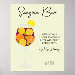 Poster Menu Sangria Bar, Mariage, Fête des mariées ou Par