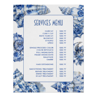 Poster Menu Services Blue Seashells
