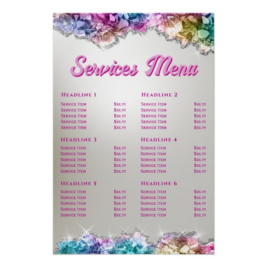 Poster Menu Services Crystals Iridescente (Devant)