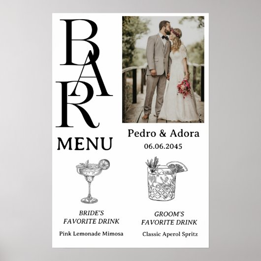Poster Menu Simple Bar de Mariage (Devant)