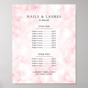 Poster Menu simple des prix du marbre or rose