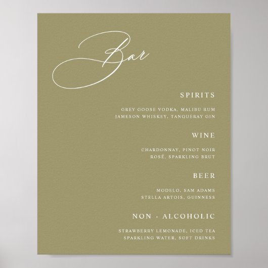 Poster Menu simple Matcha Green Mariage Bar (Devant)
