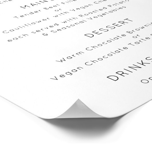 Poster Menu Simple Texte noir blanc ou tout Mariage coule (Coin)