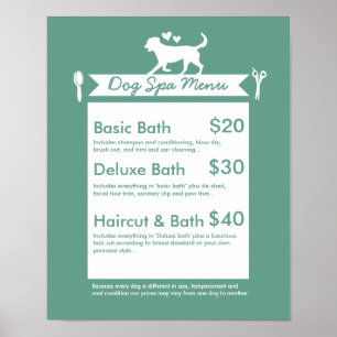 Poster Menu Spa de dressage de chien - Personnalisable