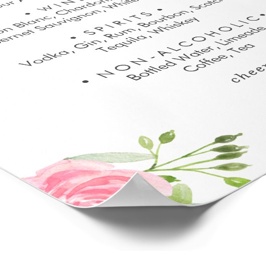 Poster Menu Spring Peony Boissons Mariages Panneau (Coin)