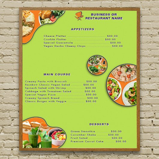 Poster Menu végan de nourriture professionnelle orange vi