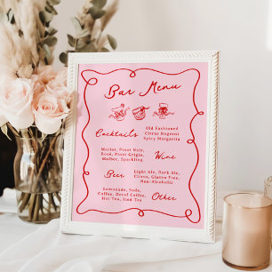 Poster Menu Whimsical Hand Drake Pink & Red Bar